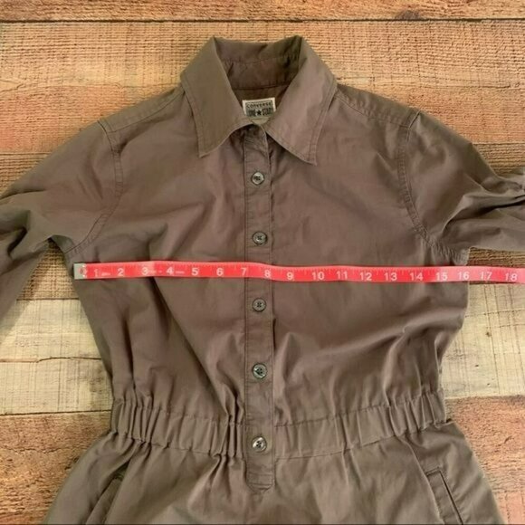 Converse womens button up mini a-line dress with 3/4 ruched sleeves in brown - X - Picture 2 of 7